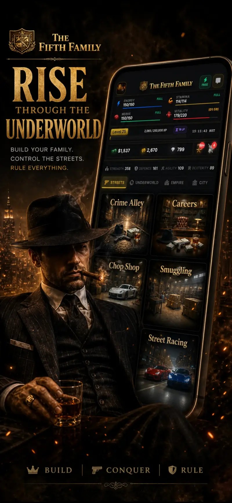 Rise Through the Underworld — build your mafia family in The Fifth Family browser RPG