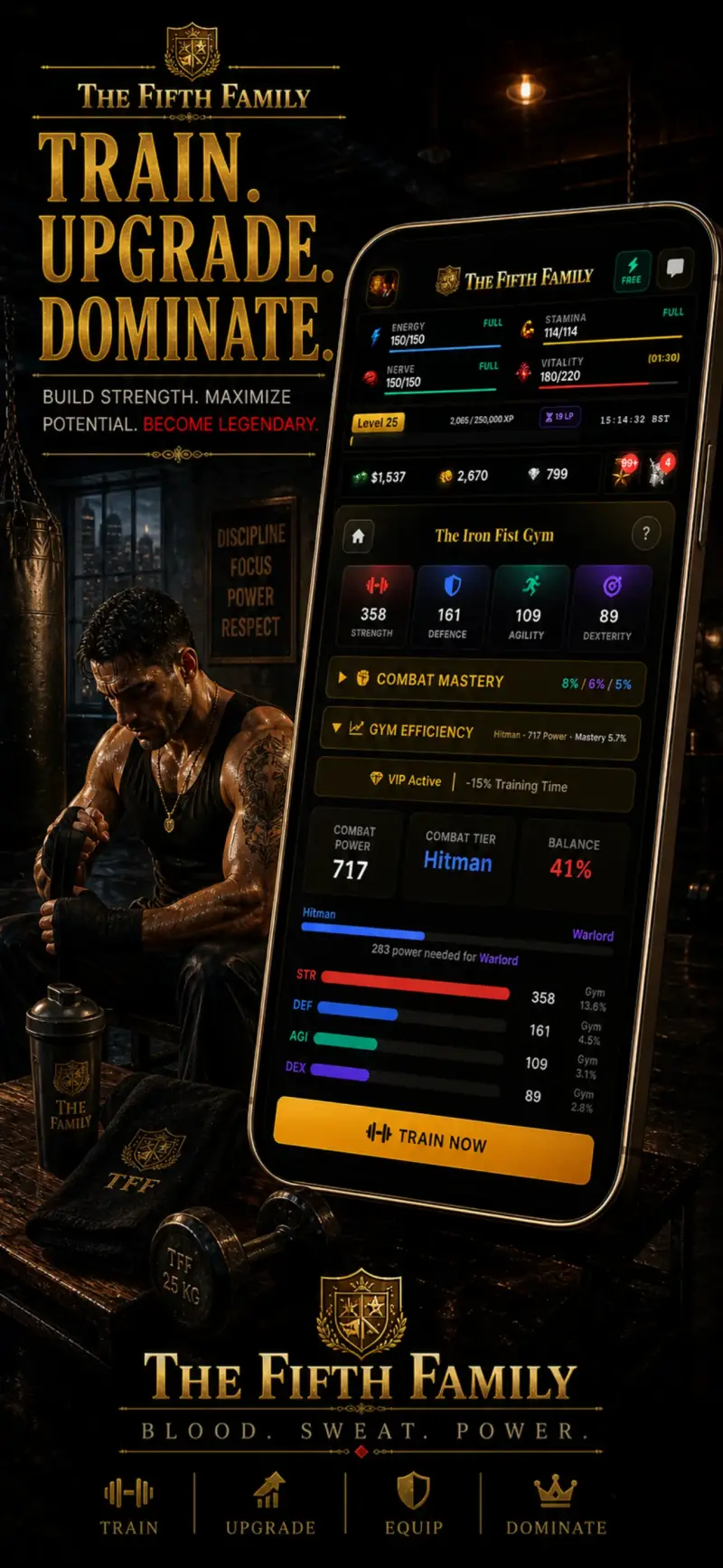 Train at the Iron Fist Gym to upgrade your combat stats in The Fifth Family